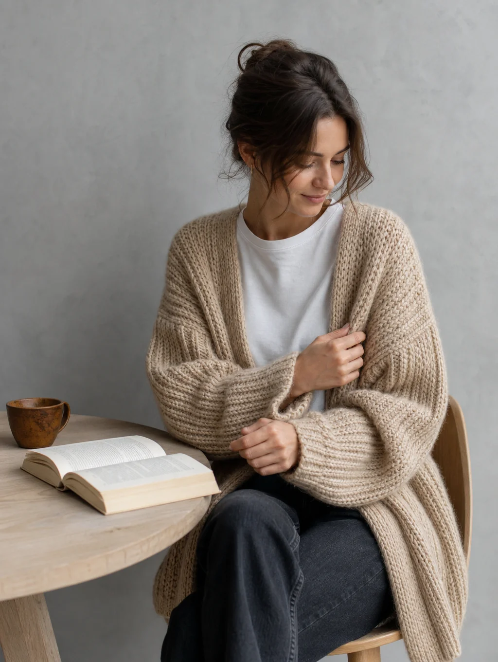 Model in warm tailored knitwear from the Holiday Collection